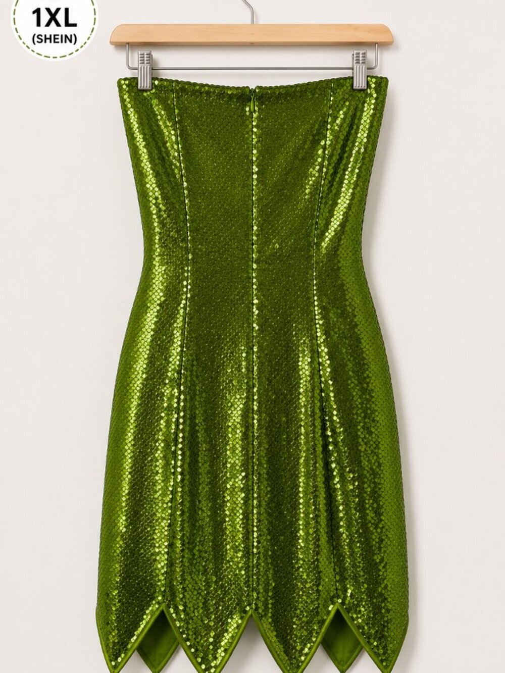 NWT/NWOT SHEIN Curve Green Sequin Strapless Fairy Hem Dress 1XL - Picture 3 of 6